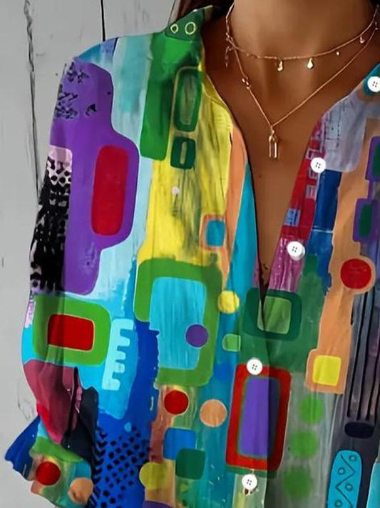 Women’s Long-Sleeved Shirt with Geometric All-Over Print