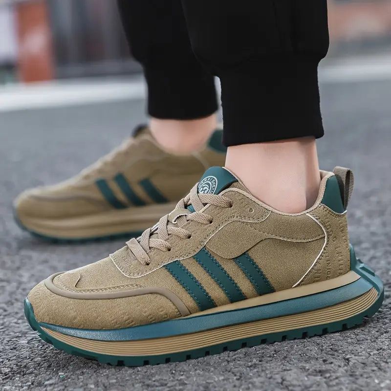 Men’s Lace-Up Sneakers with Layered Design and Textured Sole