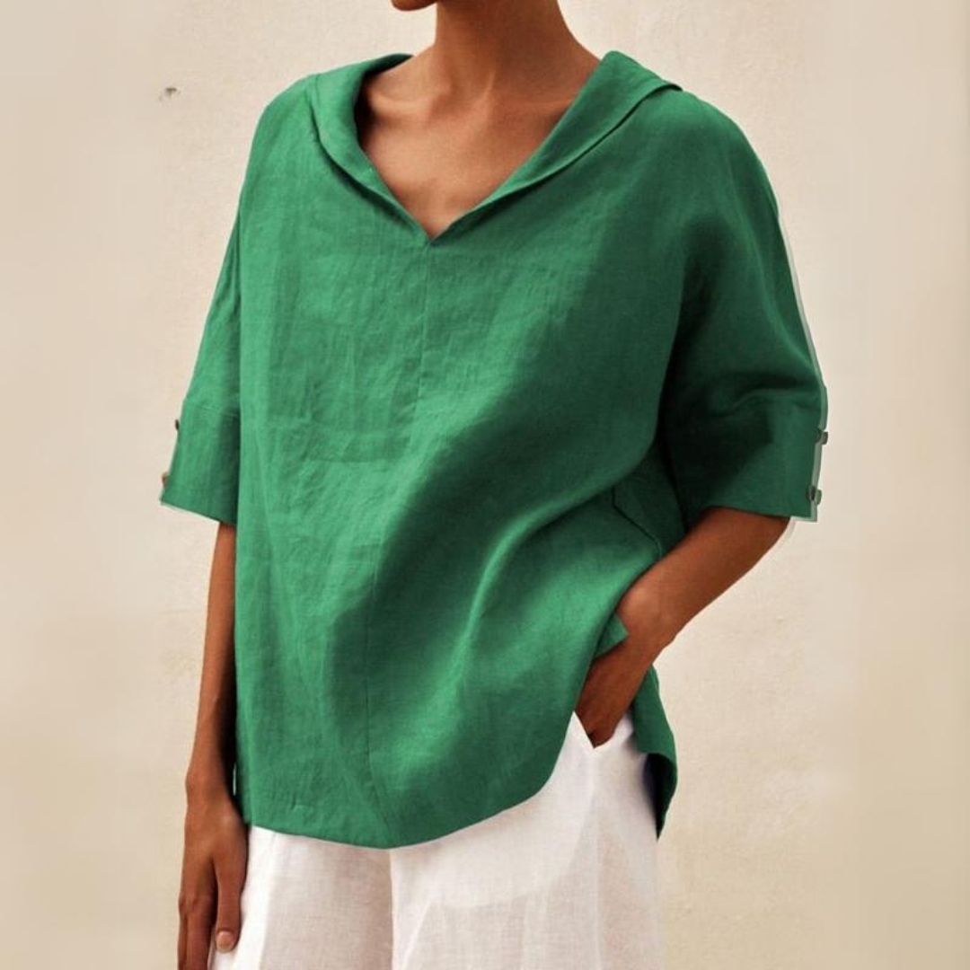Women’s Short-Sleeved Textured Top with V-Neckline