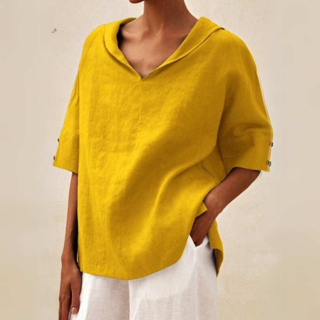 Women’s Short-Sleeved Textured Top with V-Neckline