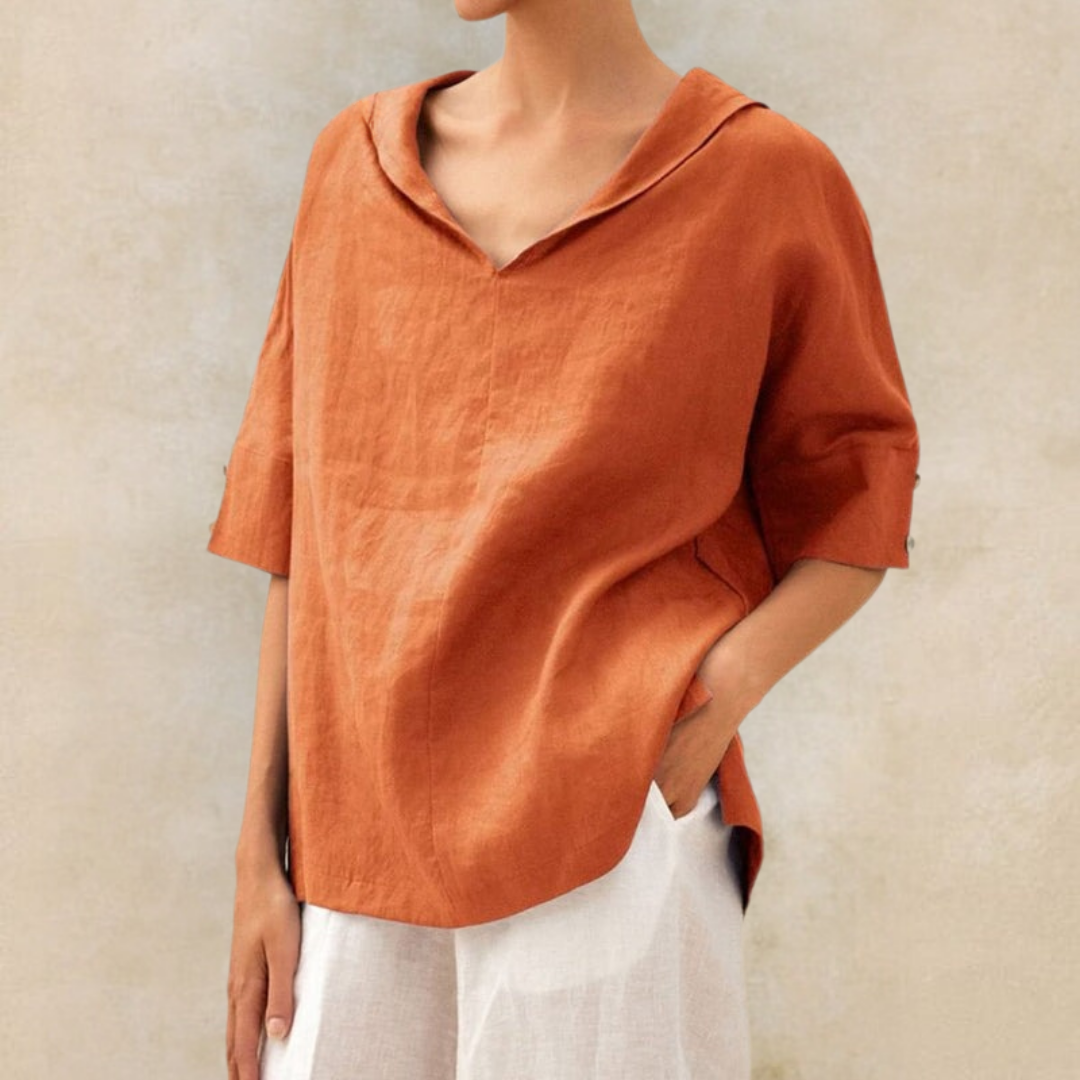Women’s Short-Sleeved Textured Top with V-Neckline