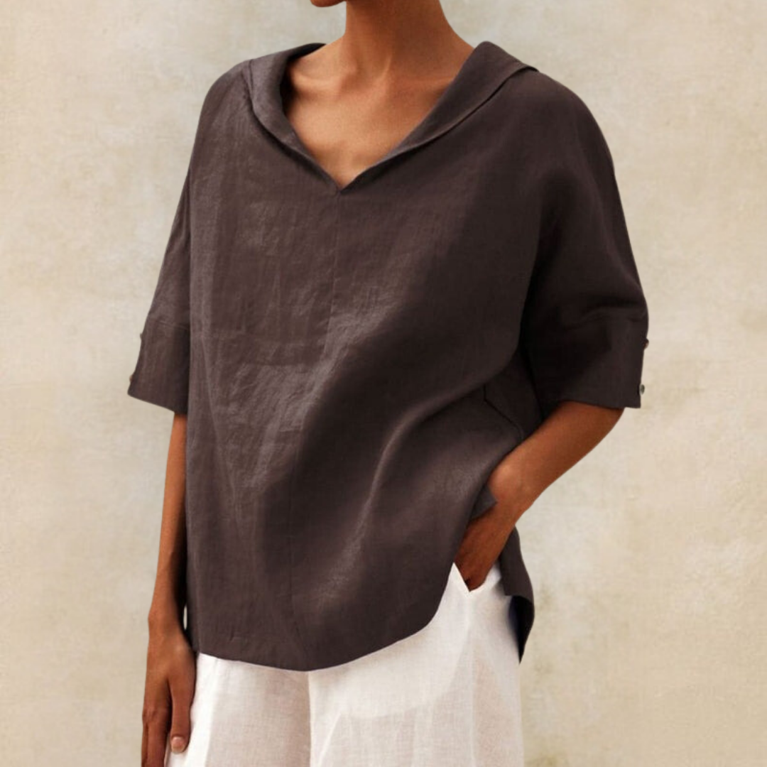 Women’s Short-Sleeved Textured Top with V-Neckline