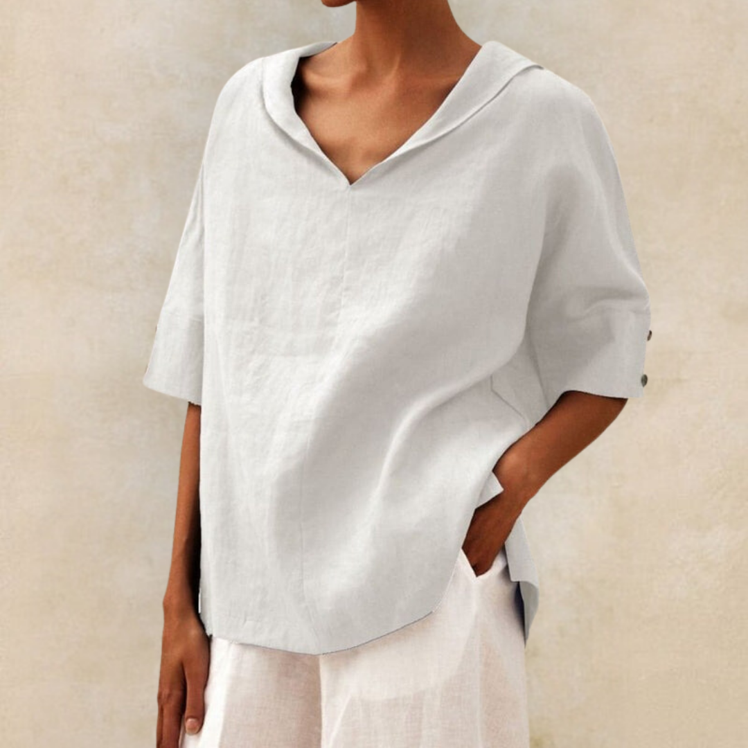 Women’s Short-Sleeved Textured Top with V-Neckline