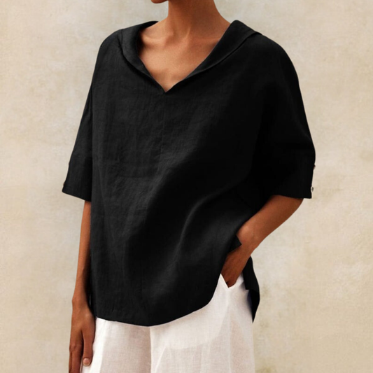 Women’s Short-Sleeved Textured Top with V-Neckline