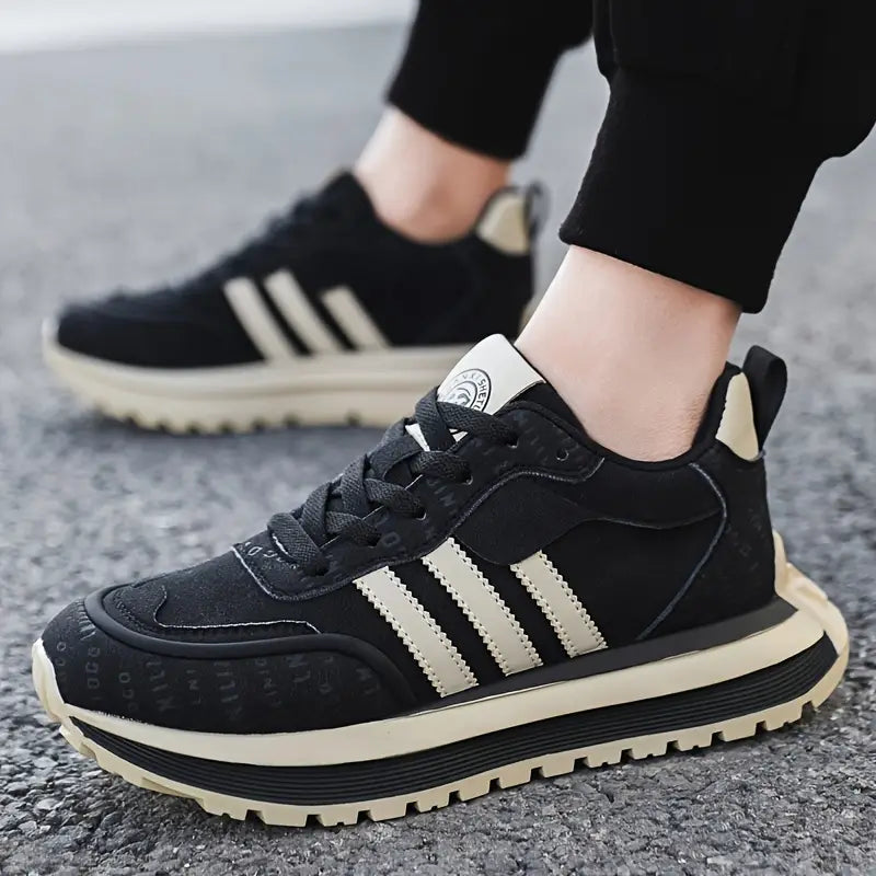 Men’s Lace-Up Sneakers with Layered Design and Textured Sole