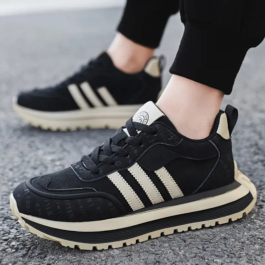 Men’s Lace-Up Sneakers with Layered Design and Textured Sole