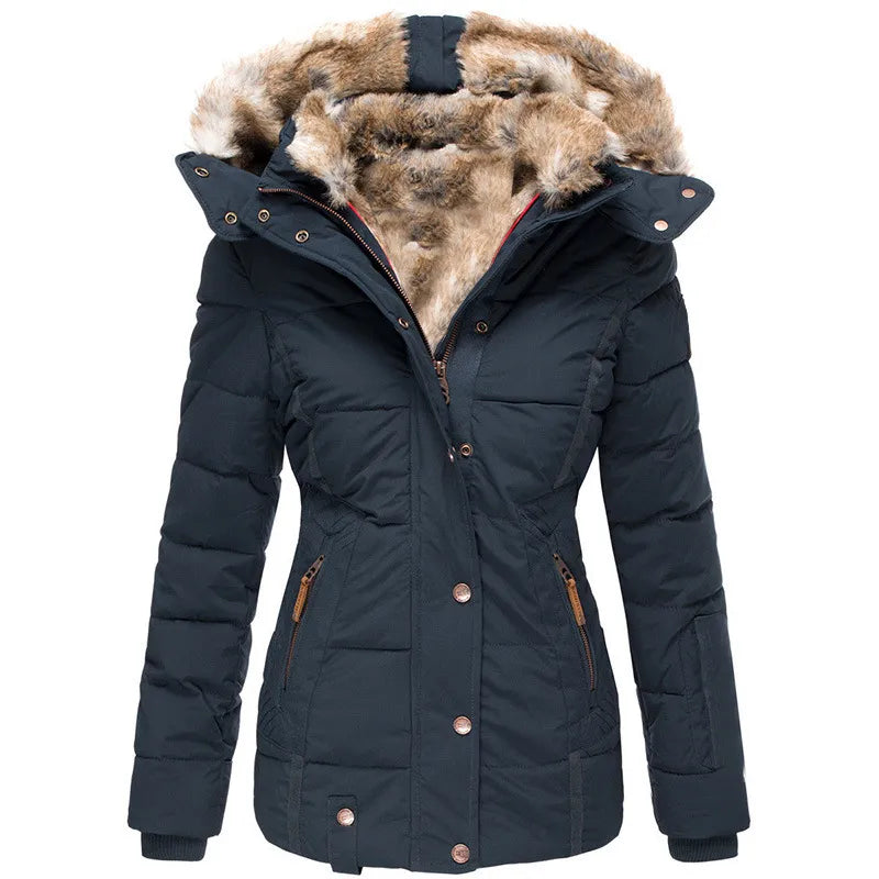 Women’s Quilted Jacket with Hood and Faux Trim Detailing