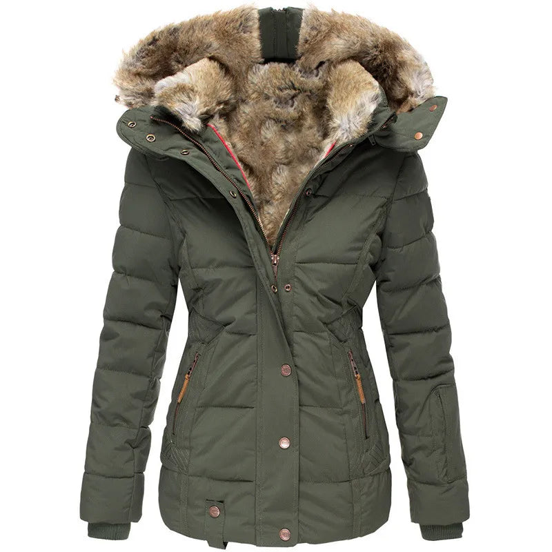 Women’s Quilted Jacket with Hood and Faux Trim Detailing