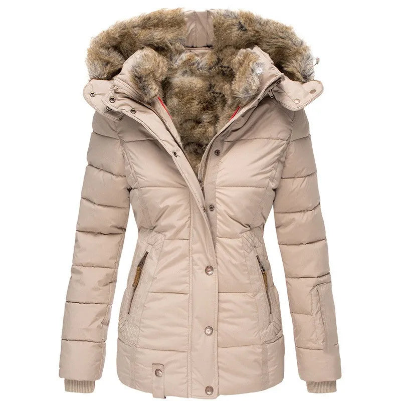 Women’s Quilted Jacket with Hood and Faux Trim Detailing