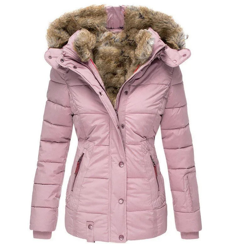 Women’s Quilted Jacket with Hood and Faux Trim Detailing