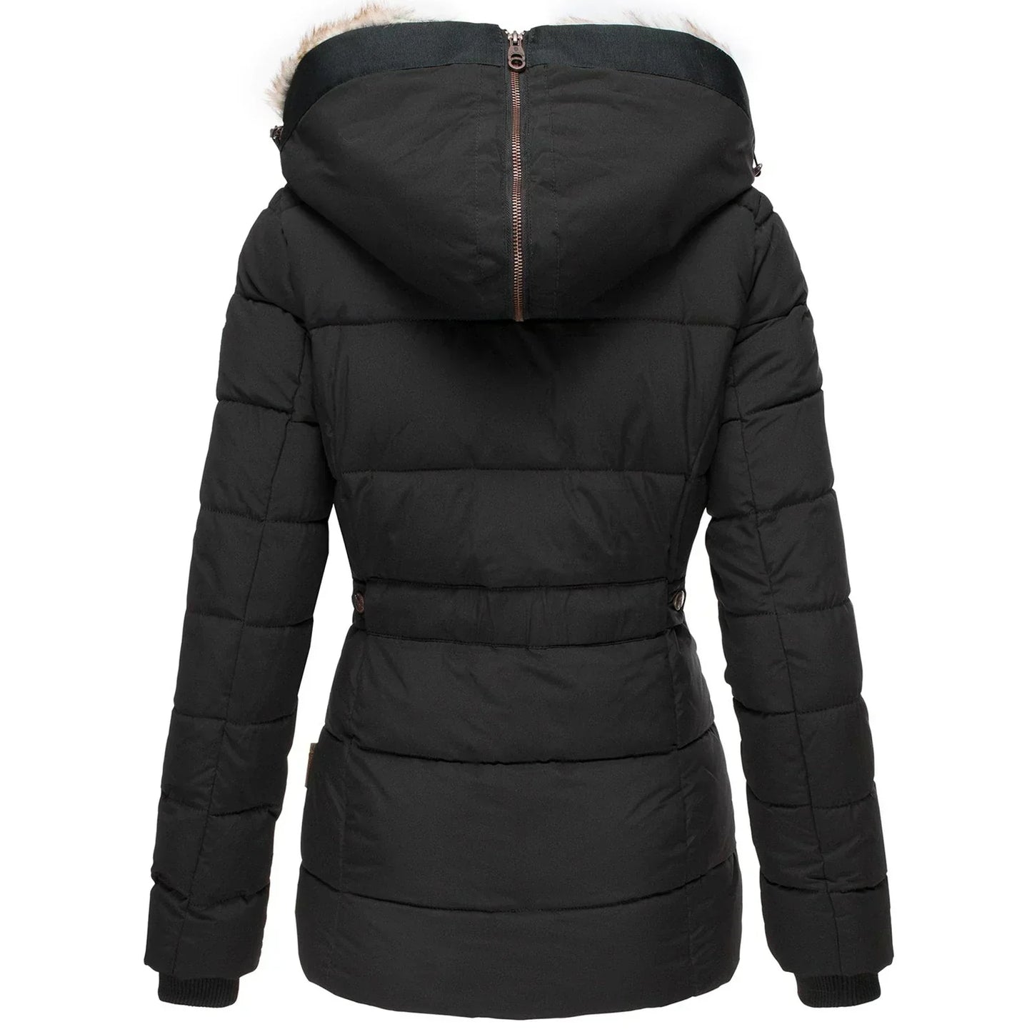 Women’s Quilted Jacket with Hood and Faux Trim Detailing