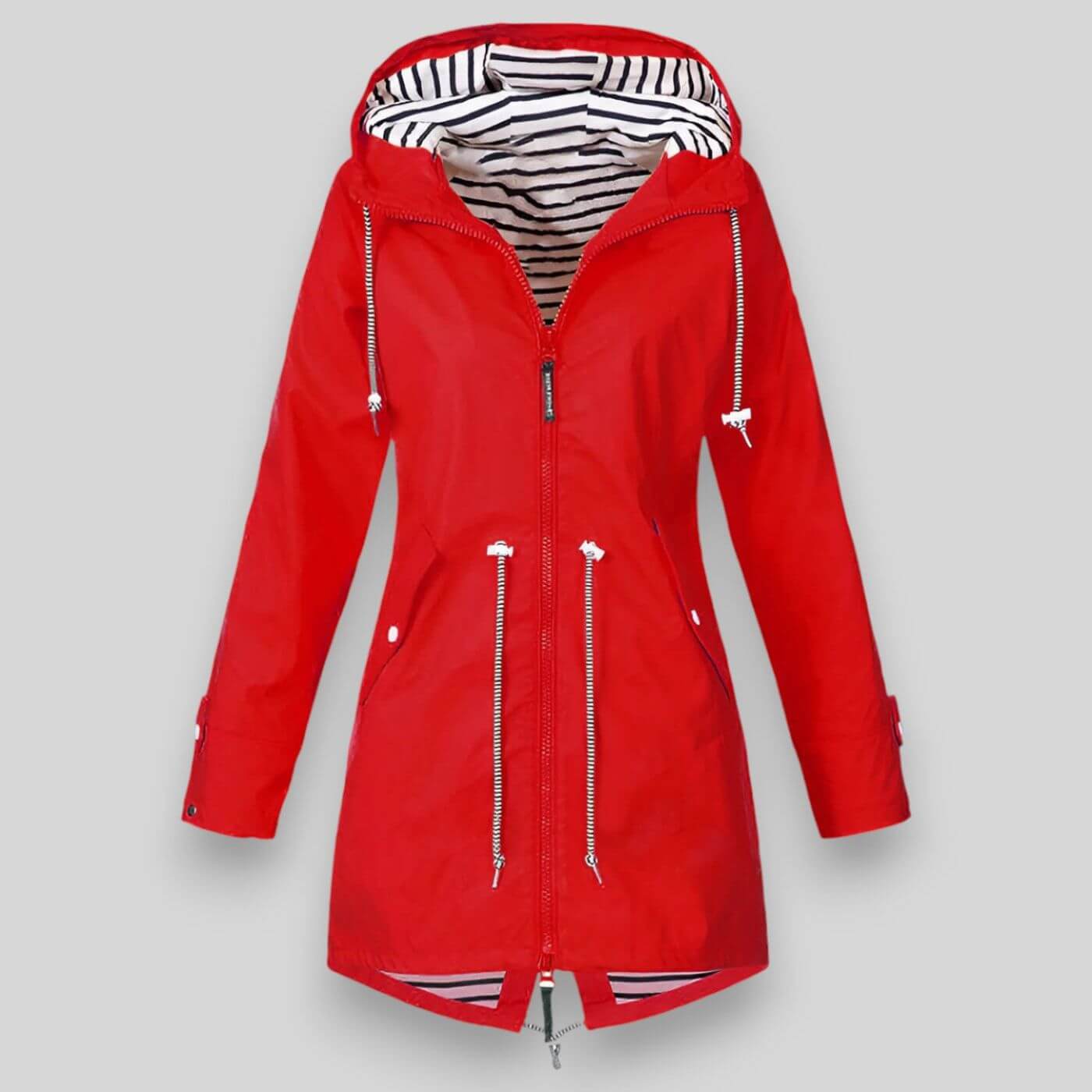 Women’s Hooded Jacket with Drawstring Waist and Zippered Pockets