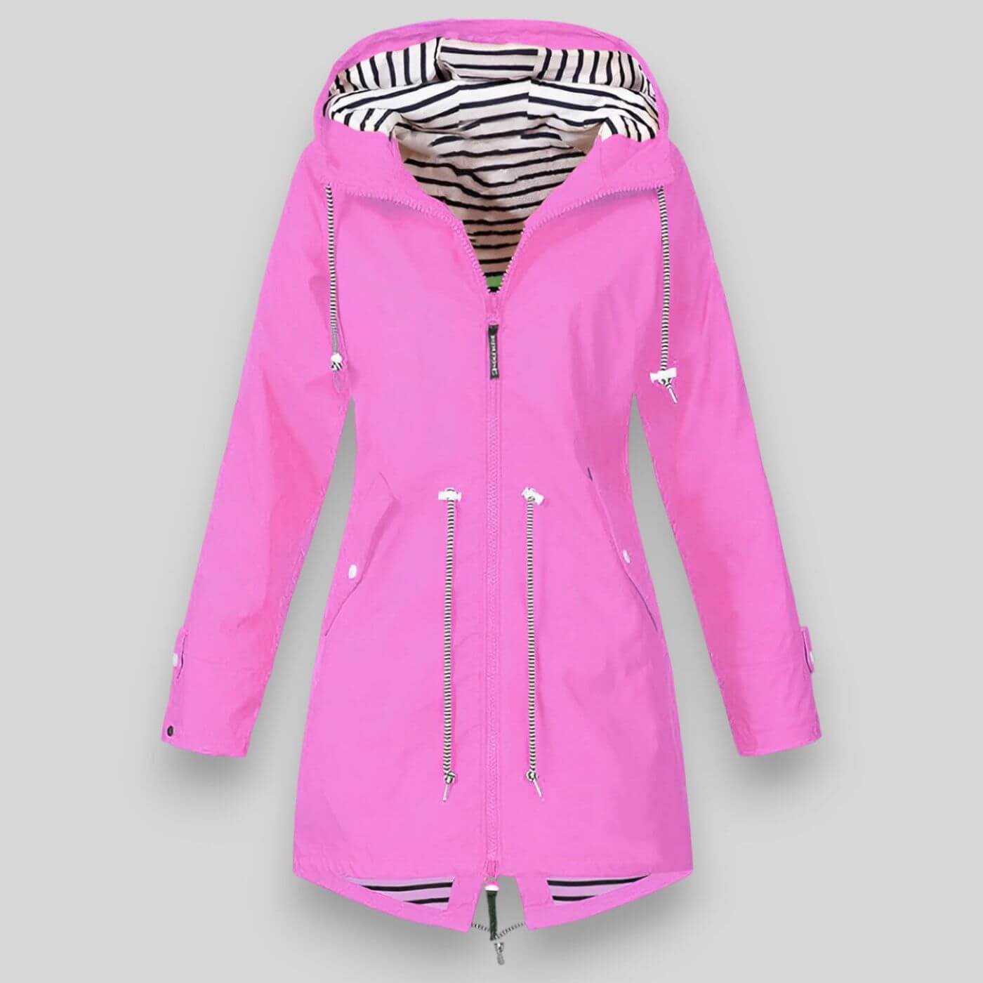 Women’s Hooded Jacket with Drawstring Waist and Zippered Pockets