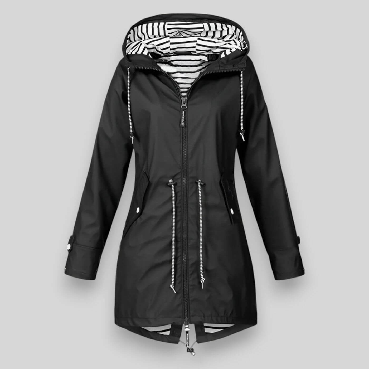 Women’s Hooded Jacket with Drawstring Waist and Zippered Pockets
