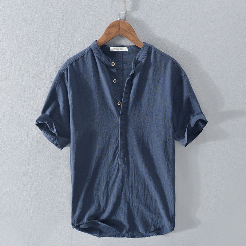 Linen Blend Casual Henley Shirt for Men