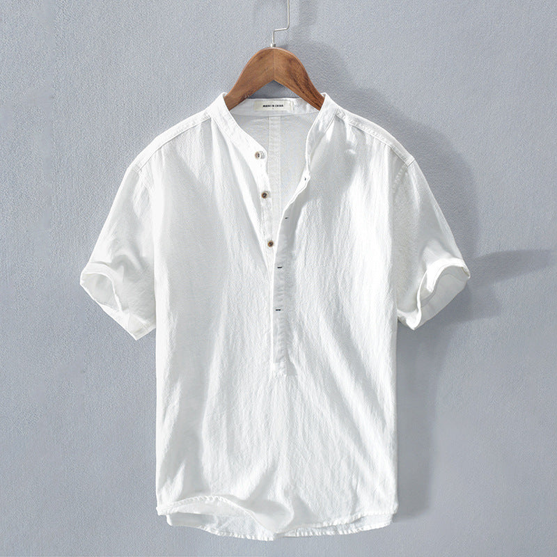 Linen Blend Casual Henley Shirt for Men