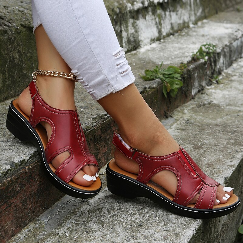 Women’s Low-Wedge Open-Toe Sandals with Cut-Out Detailing