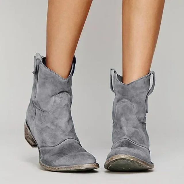 Women’s Mid-Height Boots with Rounded Toe and Pull Tabs