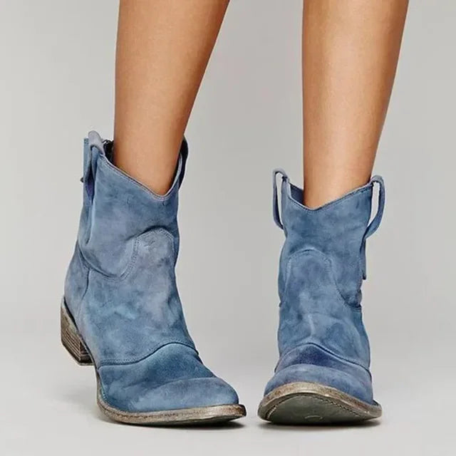 Women’s Mid-Height Boots with Rounded Toe and Pull Tabs