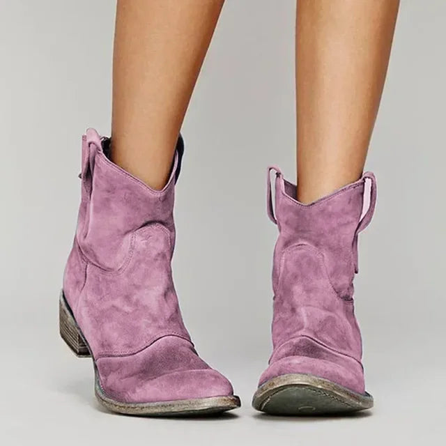 Women’s Mid-Height Boots with Rounded Toe and Pull Tabs