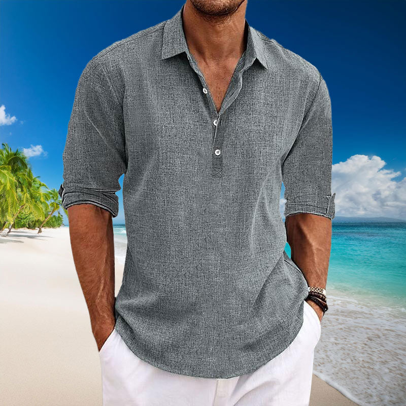 Casual Linen Blend Long Sleeve Shirt for Men