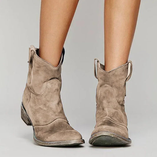Women’s Mid-Height Boots with Rounded Toe and Pull Tabs