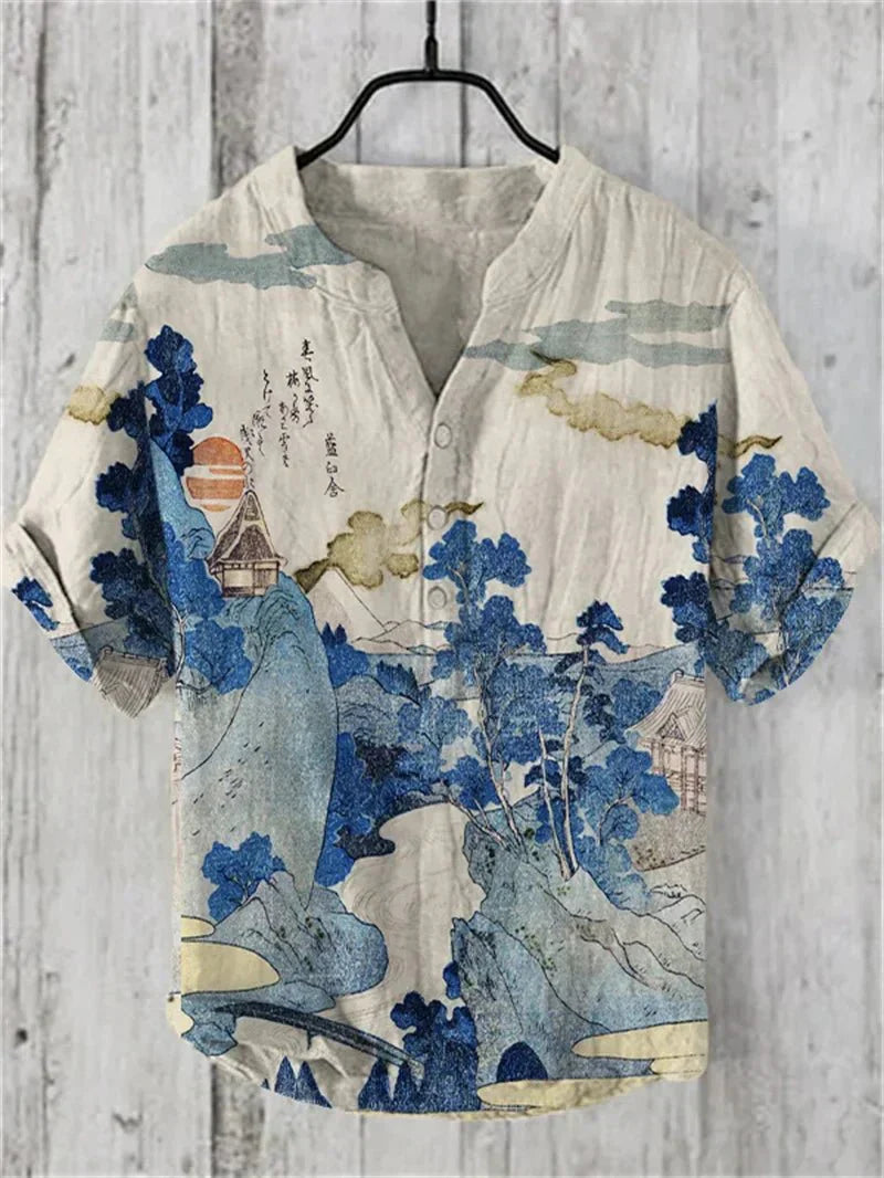 Tropical Print Short Sleeve Shirt for Men