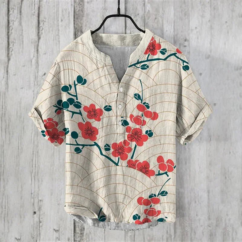 Tropical Print Short Sleeve Shirt for Men
