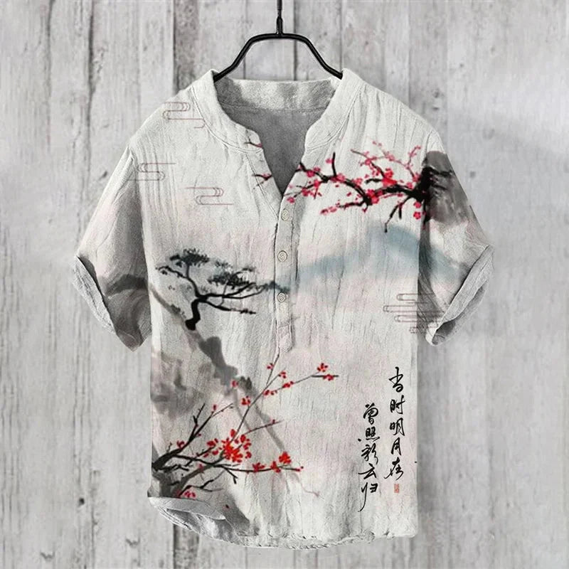 Tropical Print Short Sleeve Shirt for Men