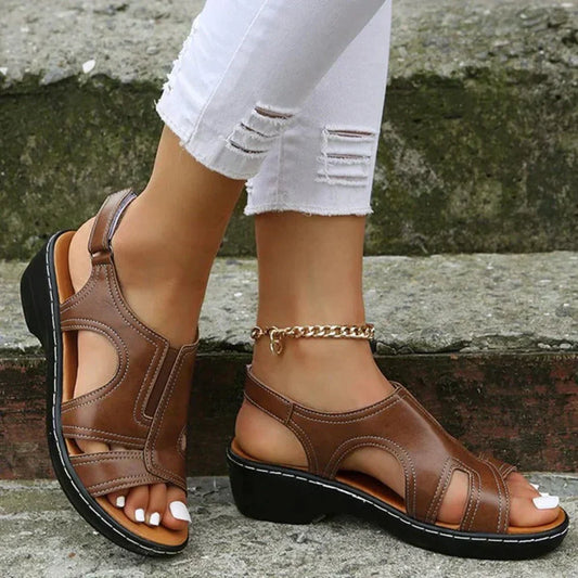 Women’s Low-Wedge Open-Toe Sandals with Cut-Out Detailing