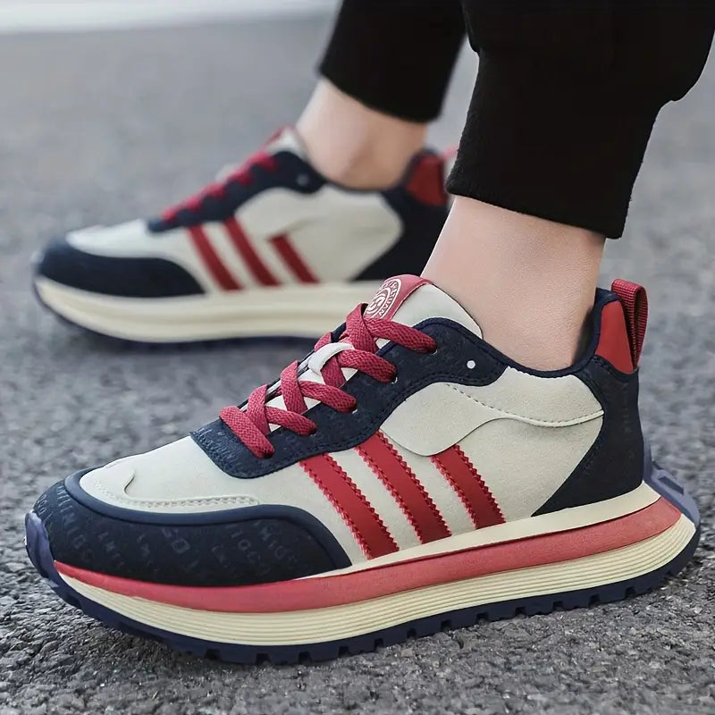 Men’s Lace-Up Sneakers with Layered Design and Textured Sole
