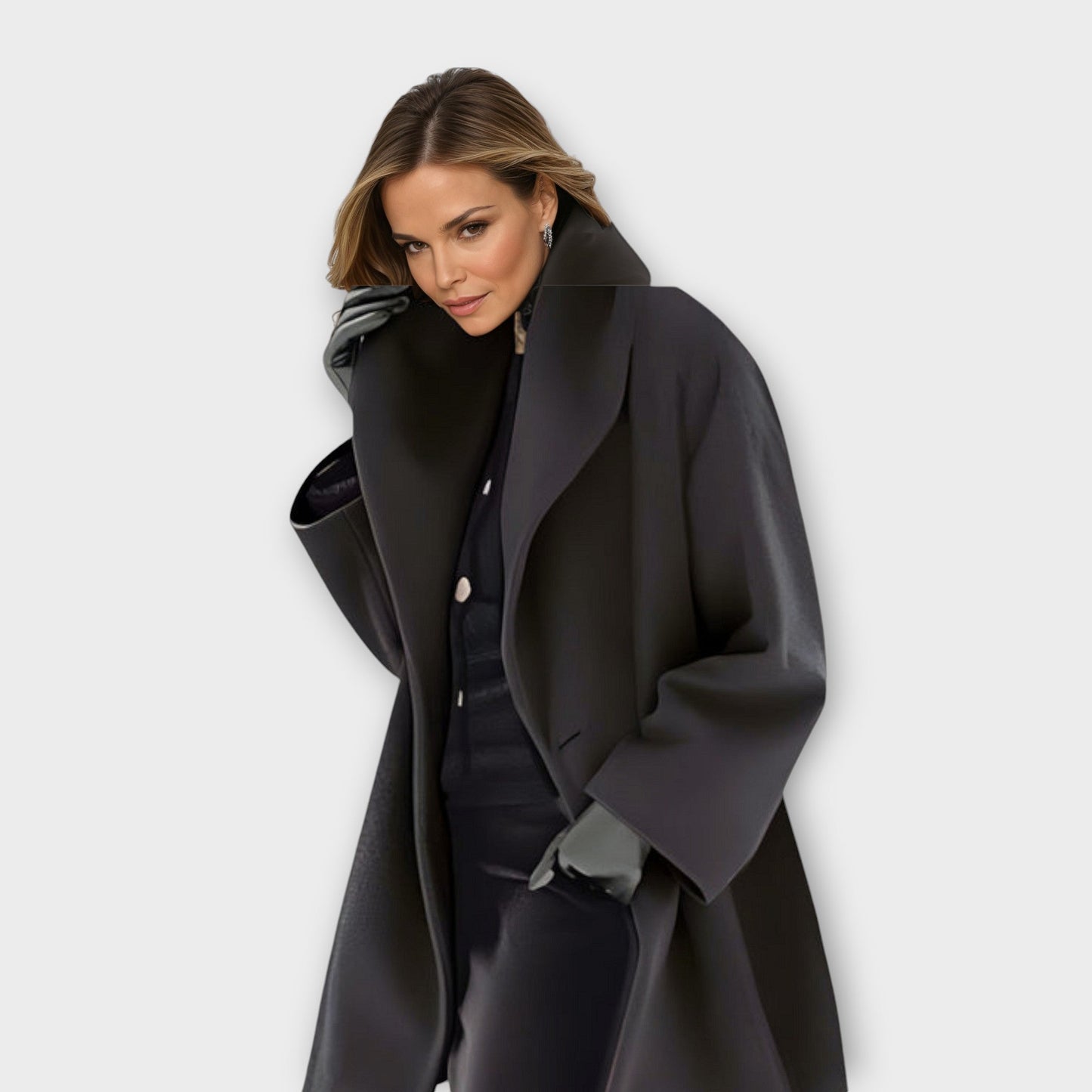 Women’s Oversized Open-Front Coat with Wide Collar and Side Pockets