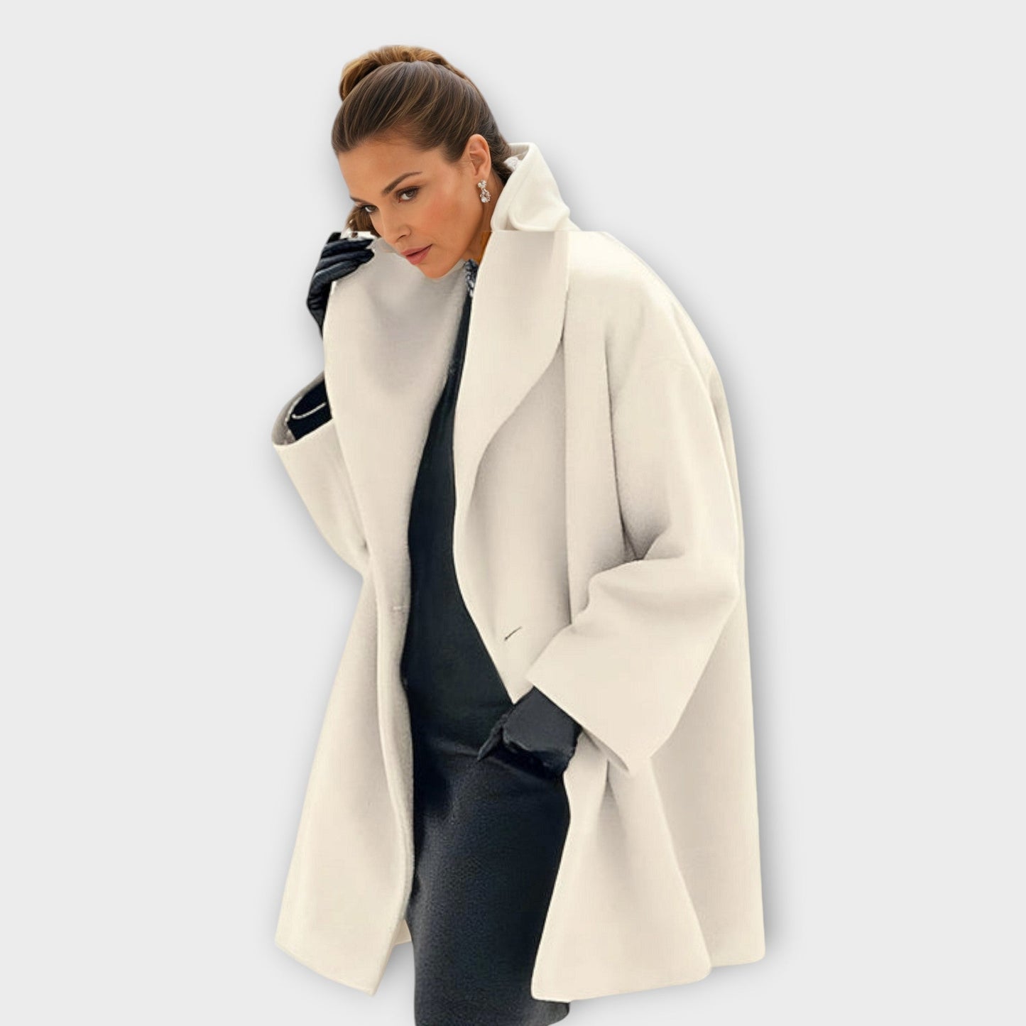 Women’s Oversized Open-Front Coat with Wide Collar and Side Pockets