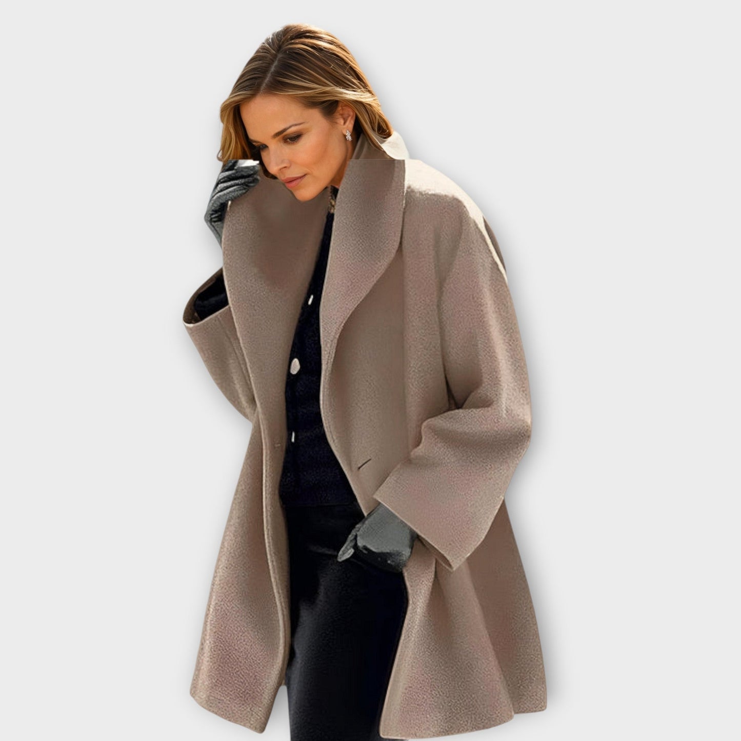 Women’s Oversized Open-Front Coat with Wide Collar and Side Pockets