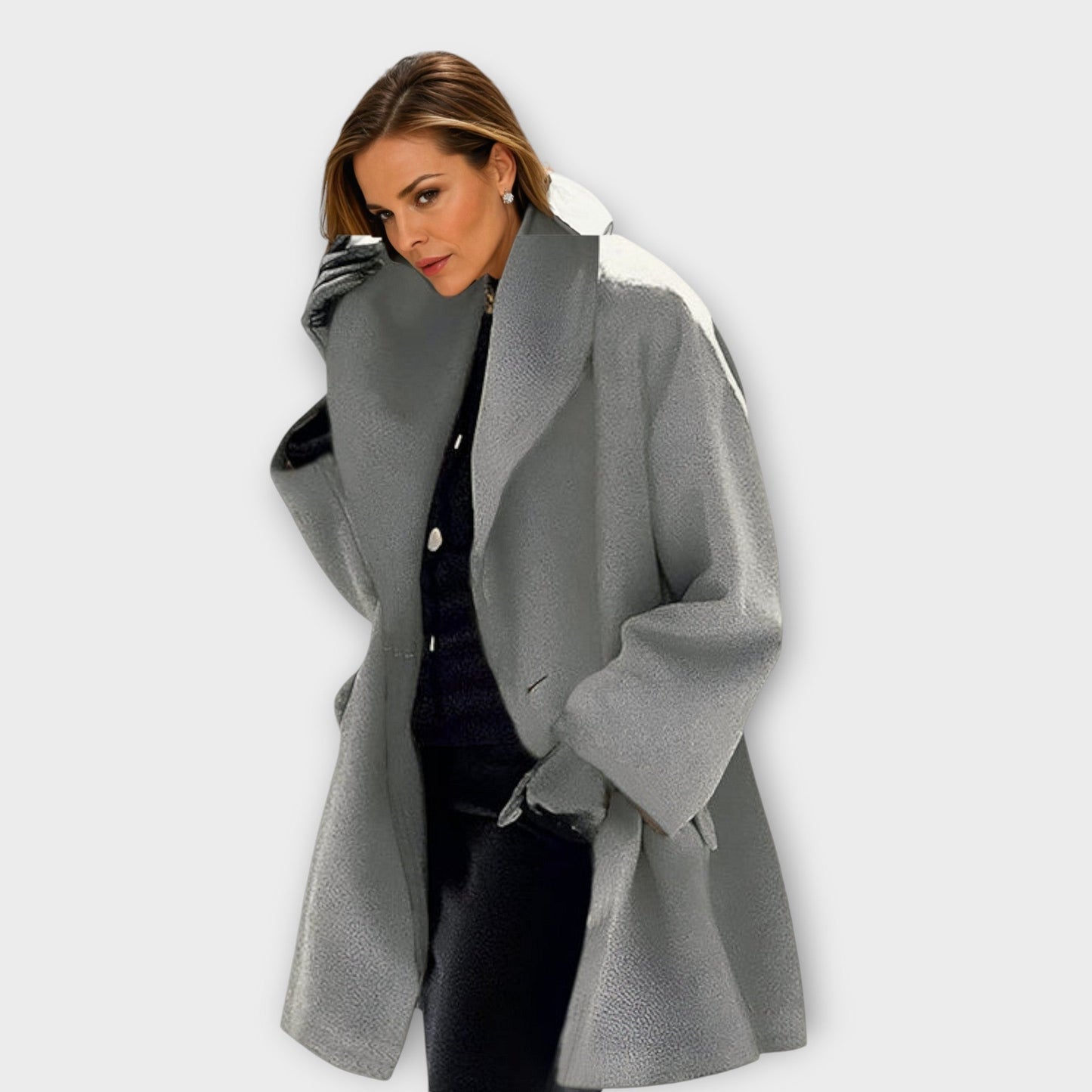 Women’s Oversized Open-Front Coat with Wide Collar and Side Pockets